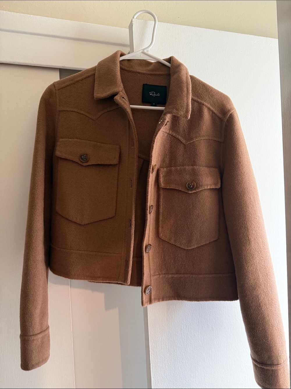 Rails Brown Cropped Wool-Blend Jean Jacket